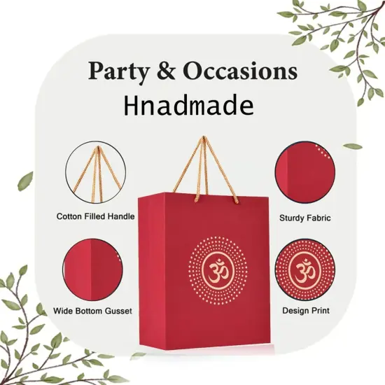 Om Paper Carry Bags Eco-friendly Indian Gift Bag for Wedding Housewarming Navratri Puja Diwali Return Gifts - 8x4x10 Inch {5}