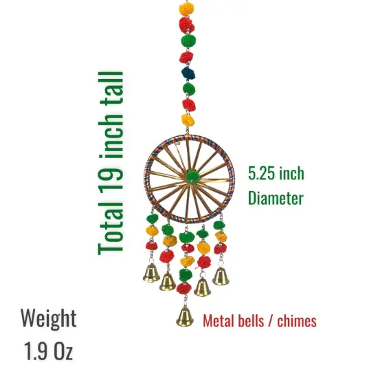 Ring Wall Hanging with Pompom Rajasthani Traditional Handicraft Wall Art Hanging Wind Chime Decorative Showpiece Diwali Gift Latkan for Home Office Decor Window Indian Housewarming Gift {3}