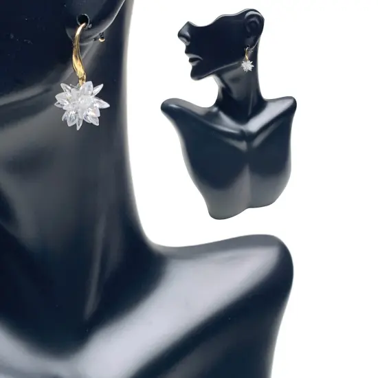 Dangle Earrings for Women - Small Flower Earring with White Crystal Teardrop Leverback Dangle Earrings Trendy Bollywood Style Upscale Dangly Earrings - Birthday Gift for Her Rodium {4}