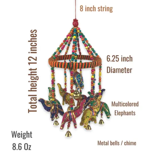 Rajasthani Ring Elephant Wall Door Hangings with Golden Bells Traditional Handicraft Hanging Decorative Latkan for Indoor Outdoor Home Office Decor Diwali Decoration Housewarming Gift {3}