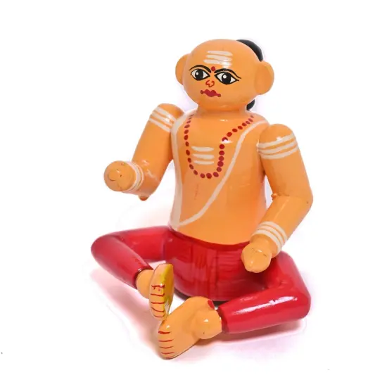 Wooden Brahmin Doll Kondapalli Toys Handpainted Brahman Pandit Ji Indian Showpiece for Home Decoration Shelf Display Table Decor and Gifting Item Navaratri Golu Dolls {2}