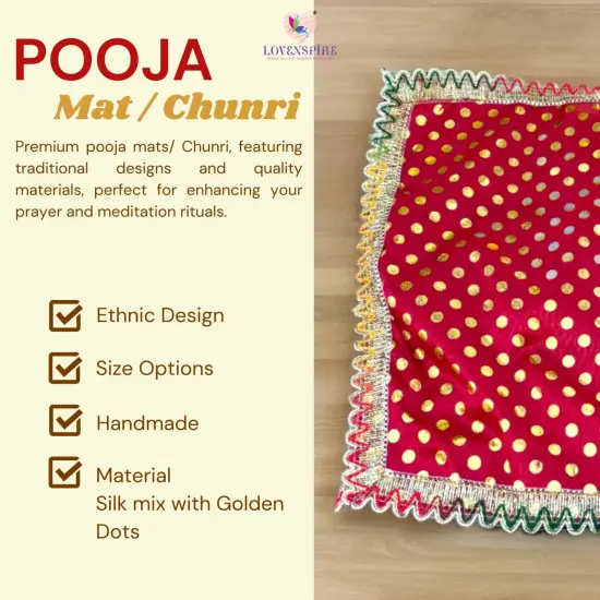 Cloth Pooja Mat Aasan Silk Mix Fabric Cloth for God Goddess Idol Puja Asan Mandir Temple Home Decor Base Chowki Asana Indian Festival Diwali Decoration Housewarming Gift Mata Ki Chunri {4}