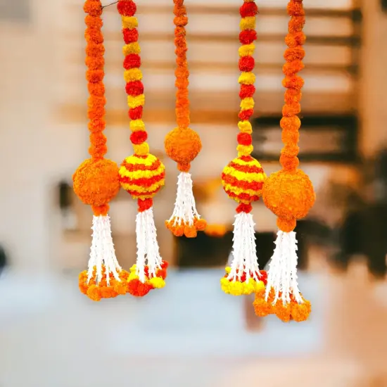 Marigold Garland Hanging Jhoomer Marigold Wall Hanging Indian Wedding Party Diwali Navratri Puja Decorations Day of the Dead Dia De Los Muertos Ofrenda Mexican Fiesta Halloween Decor Yellow-Orange {6}