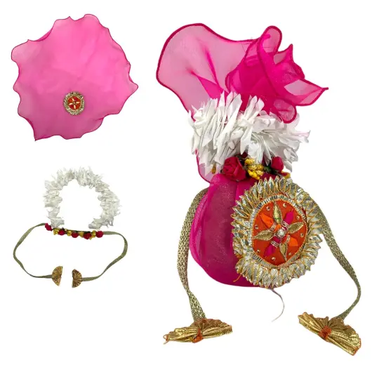 Decorative Dried Coconut Cover Traditional Nariyal Fabric Cloth with Golden Ribbon for Ganesh Pooja, Wedding, Gruh Pravesh Temple Pooja Decor Housewarming Gift Pink {7}