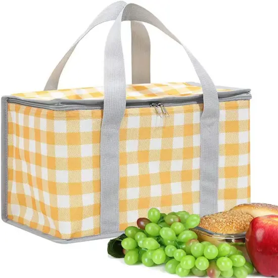 Insulated Picnic Basket Bag Cooler Reusable, Beach Bag Cooler Bags with Zippered Top - Insulated Bag for Hot or Cold,Picnic Basket Collapsible, Picnic,Beach, Outdoor (13.8x7.9x7.9 in) {1}