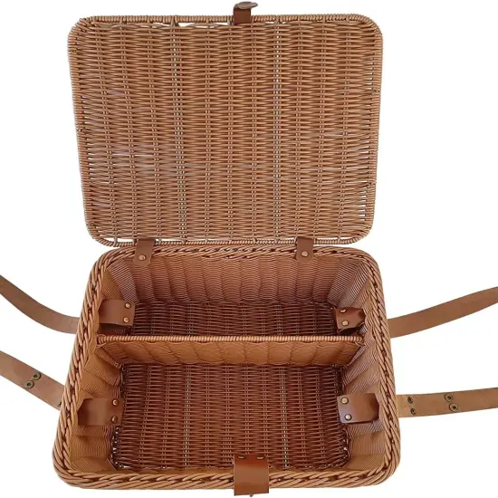 Wicker Picnic Basket for Picnics, Parties and BBQs, Hand Woven Polypropylene Fibers That Will Last with Leather Straps {3}