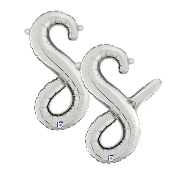 Betallic&reg; 14 Inch Script Letter S Silver Air Fill Only Balloon {7}