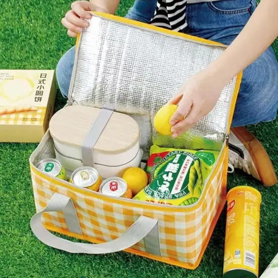 Insulated Reusable Food Picnic Basket Bag Beach Bags, Cooler Bags with Zippered Top -for Hot or Cold,Picnic Basket Collapsible,Beach, Outdoor Party, Camping,Festivals (Yellow) {4}