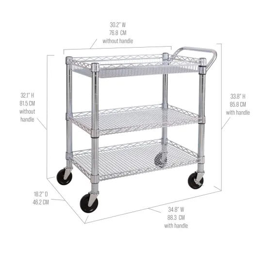 Seville Classics 3-Tier NSF Heavy-Duty Utility Cart, 34.6" W x 18.25" D x 33.8" H {3}