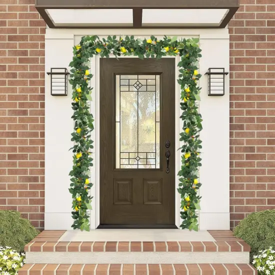 2Pcs 12 Ft Artificial Lemon Garland Spring Summer Faux Fruit Vine Garlands with Greenery for Door Wall Mantle Wedding Party Table Decorations {3}