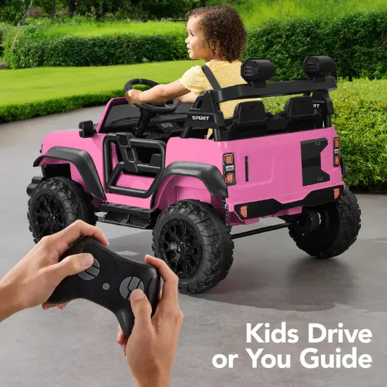 Best Choice Products Kids 24V 2-Seater Electric Ride-On Car Truck w/ Parent Control, Bluetooth, LED Lights Pink {4}