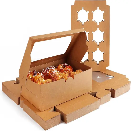 Cupcake Boxes, 50pcs 9.4" x 6.2" x 3.0" Food Grade Kraft Muffin Cupcake Box Carrier Packaging with Insert and Display Window, Cupcake Boxes Fits 6 Cupcakes or Muffins {1}