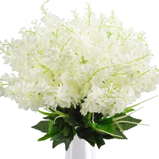 6Pcs Artificial Fake Silk Wisteria Flowers, 13.7'' Faux Hyacinth Flowers for Home Garden Outdoor Cemetery Grave Fences Spring Summer Decor Floral Arrangements, White {1}