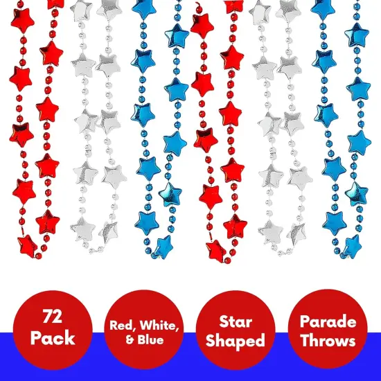 4E's Novelty 72 Pack Beaded Necklace - Red White and Blue Necklace, 4th of July Accessories {4}
