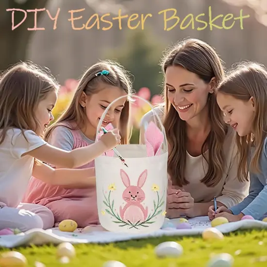 3 Pack Easter Baskets, Personalized Bunny Eggs Canvas Tote Bags for Easter Party Favor Supplies (A- DIY Canvas Baskets) {3}