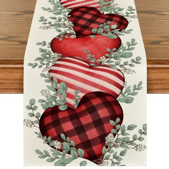 Artoid Mode Eucalyptus Hearts Valentine's Day Table Runner, Holiday Kitchen Dining Table Decoration for Home Party Indoor 13x72 Inch {1}