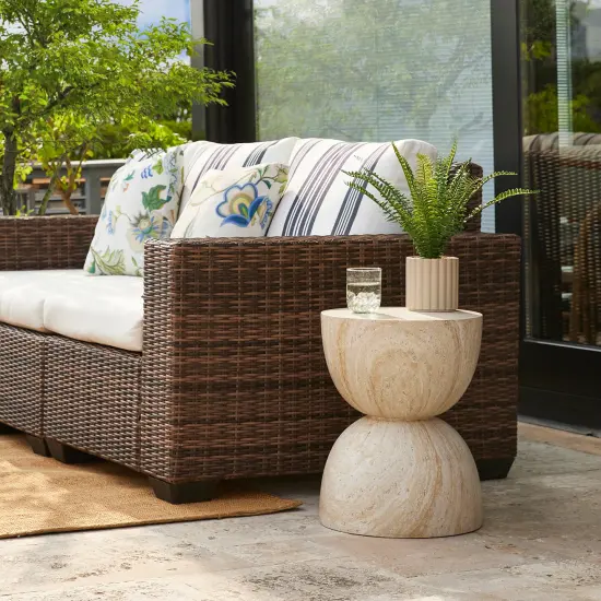 Set of 2 17.75"H Multi-functional MGO Hourglass-Style Faux Travertine Garden Stool or Planter Stand or Accent Table {3}