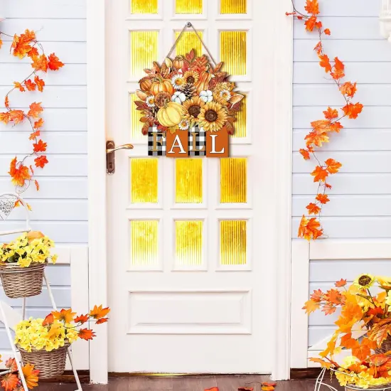 Fall Door Decor Fall Welcome Wooden Sign (red brown, yellow) {5}
