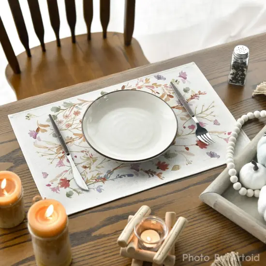 Set of 4 Floral Leaves Fall Placemats - 12x18 Inch (Brown) {4}