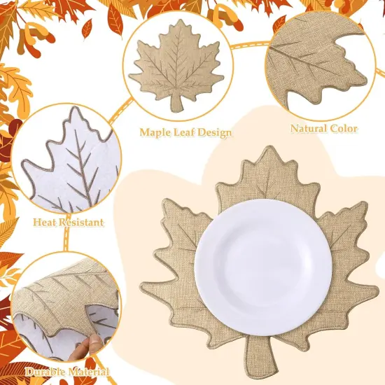 Set of 6 Fall Placemats Autumn Maple Leaf Place Mats(Natural) {3}