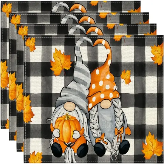 Set of 4 Buffalo Plaid Gnome Fall Placemats - 12x18 Inch {1}