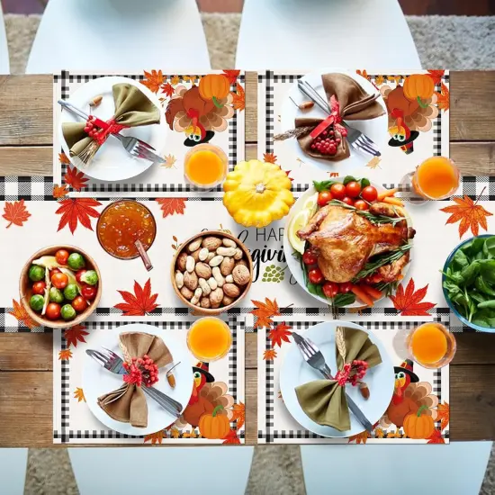 Set of 4 Thanksgiving Turkey Fall Placemats - 12x18 Inch {5}