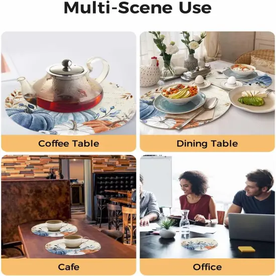 Fall Round Placemats Set of 4 Thanksgiving Blue Pumpkin Place Mats(Blue Pumpkin) {5}