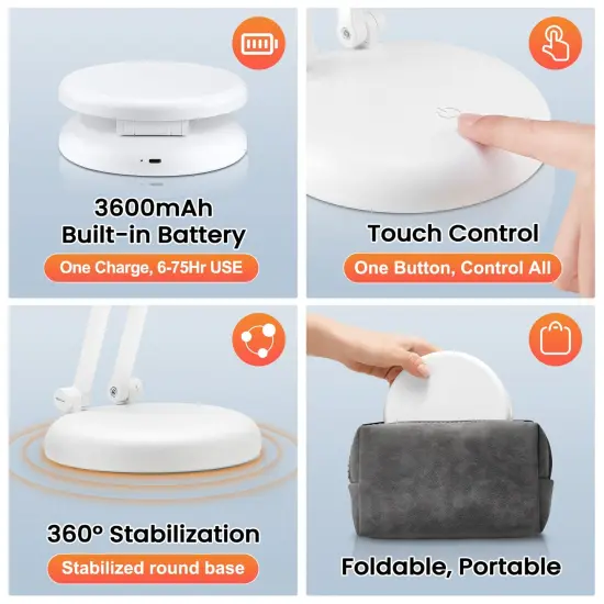 Battery Operated Lamp Rechargeable Lamp Foldable & Portable Light, 8 Brightness Dimmable Cordless Lamp Rechargeable Light Wireless Lamp Mini Lamp, Battery Lamp Battery Lights Nail Light for Desk, LED {6}