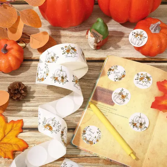 1000Pcs Fall Pumpkin Thank You Stickers Roll {2}