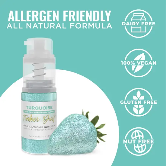 Bakell - Turquoise Tinker Dust Edible Glitter (4g, 1x Spray Pump) for Food, Desserts, and Beverages! {3}
