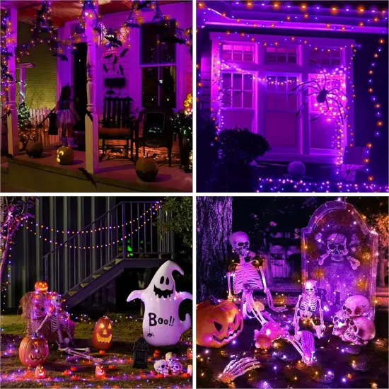 4 Pack 320LED 132FT Orange Purple Solar Halloween String Lights Outdoor {5}