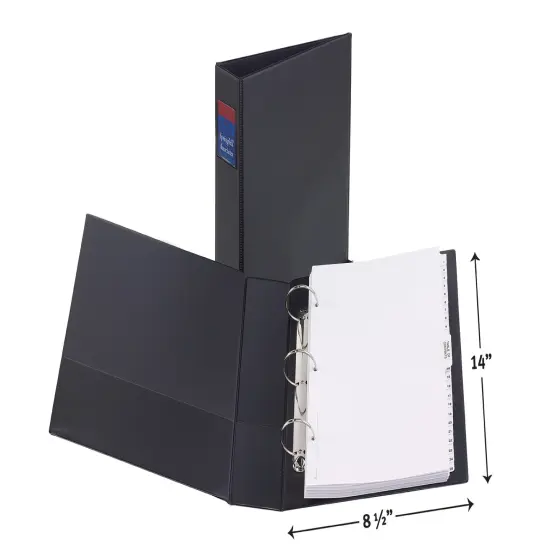 Avery Legal-Size Durable 3 Ring Binder, 2" Round Rings, Holds 8.5" x 14" Paper, Label Holder, 1 Black Binder (06401) {1}