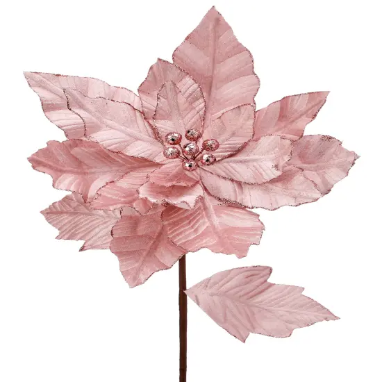 24" PINK VELVET POINSETTIA FLOWER W/GLITTER EDGE FLOWER {1}