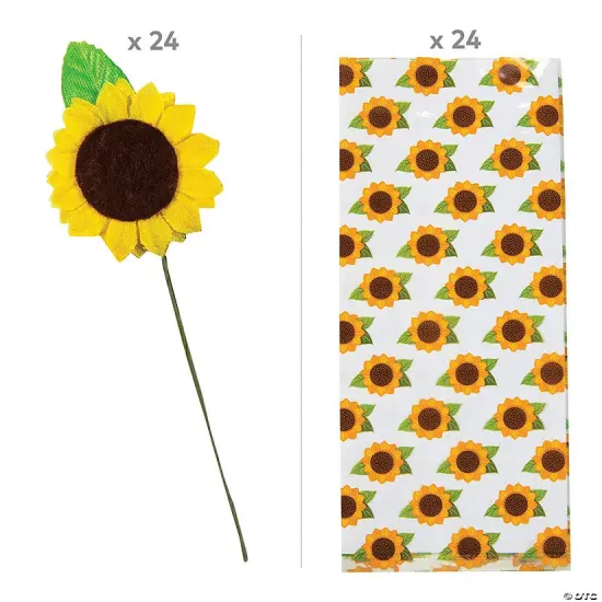 48 Pc. 5-1/2" x 11-1/2" Small Sunflower Cellophane Treat Bags with Ties for 24 Guests {5}