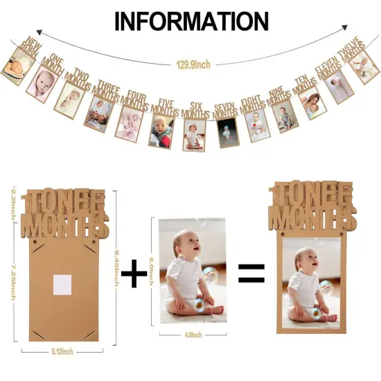 1st Birthday Baby Photo Banner for Newborn to 12 Months And Alphabet ONE Bunting, Alphabet ONE Cake Topper for Baby Show First Birthday Party Decoration {1}