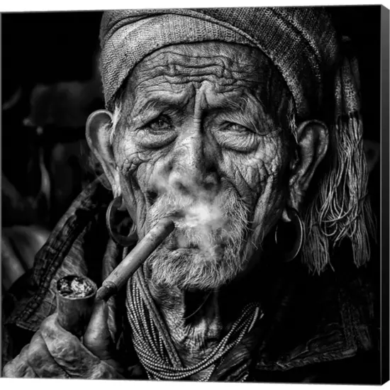 Elderly Smoker by Sergio Pandolfini 12" x 12" Canvas Wall Art {1}