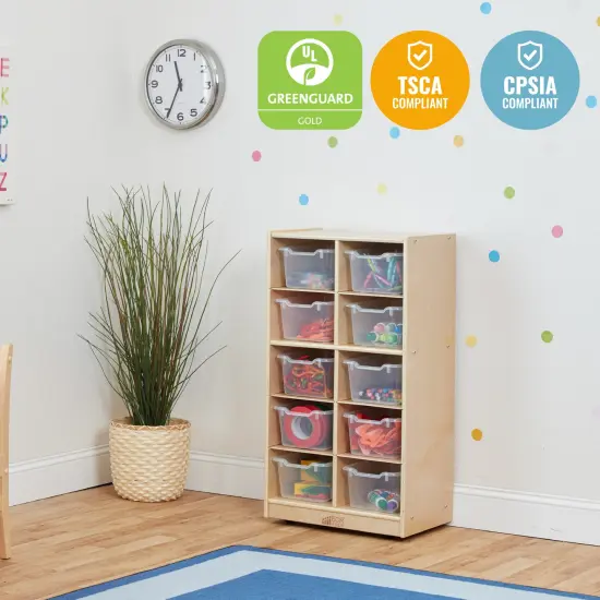 10 Cubby Mobile Tray Cabinet with 10 Scoop Front Storage Bins Clear {6}