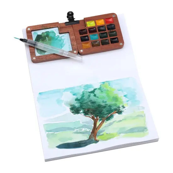 SoHo Urban Artist Mini Wooden Travel Watercolor Set of 15 - Professional Watercolor Paint Set for Watercolorists & Plein Air Artists, Semi-Moist Pans, Pocket-Sized Magnetic Wood Case with Mixing Area {6}