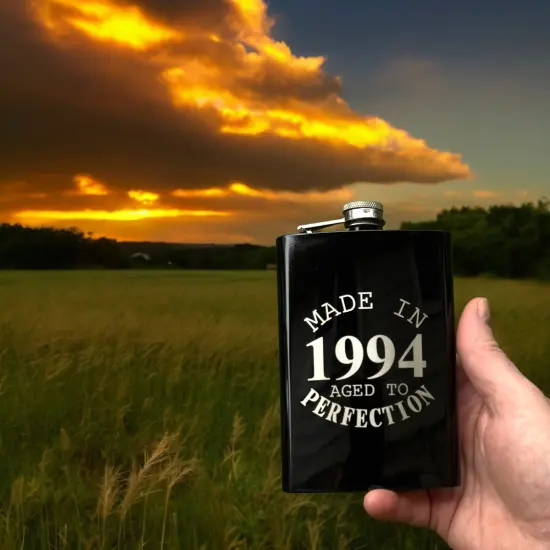 8oz BLACK Made in 1994 Aged to Perfection Flask {2}