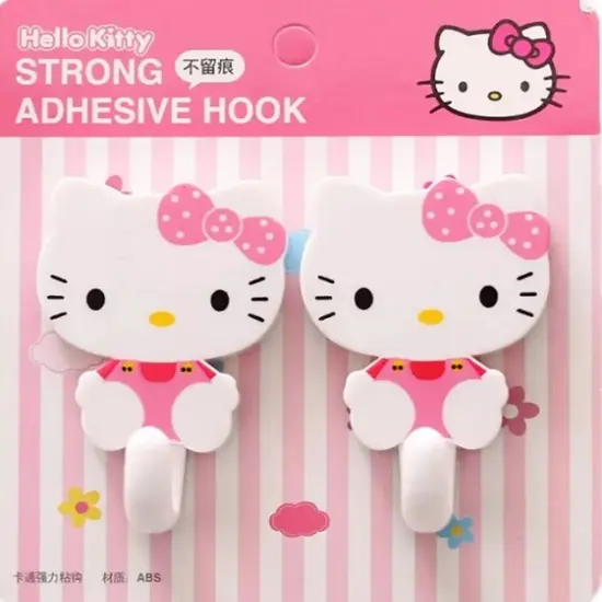2Pcs Set Hk kitty Strong Self Adhesive Hooks Key Storage Hanger for Kitchen Bathroom Door Wall Multi-Function {6}