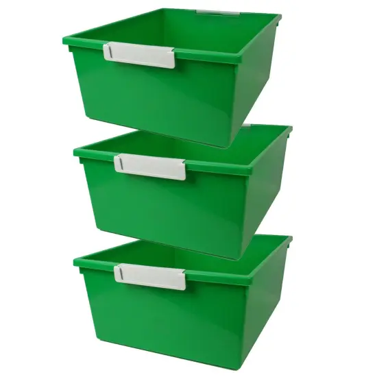 Tattle&reg; Tray with Label Holder, 12 QT, Green, Pack of 3 {1}