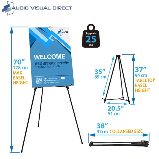 Audio-Visual Direct Lightweight Aluminum Telescoping Display Easel, 70 Inches, Black {7}