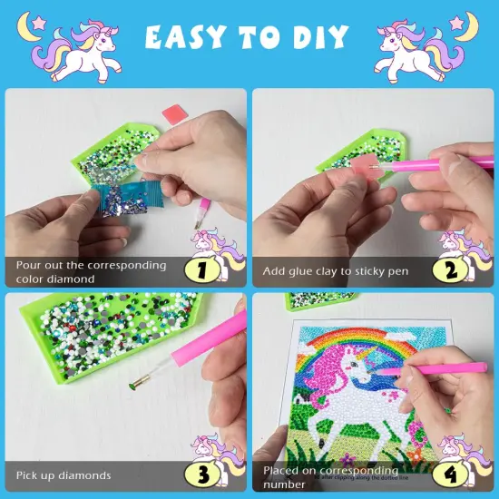 5D Diamond Painting Kit for Kids with Wooden Frame Art and Crafts for Kids Ages 6-8 - 10-12 Full Drill Painting by Number Kits Home Wall Decoration 6X6 inch (Pink) {4}