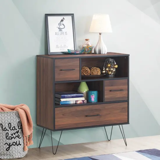 Costway Sideboard Storage Cabinet Multipurpose Display Unit w/Metal Leg & Drawers Walnut {2}