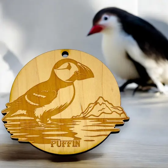 Ornament - Puffin Bird Raw Wood {3}