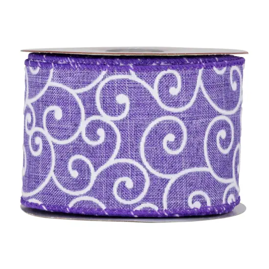 Northlight Swirl Wired Spring Craft Ribbon - 2.5" x 10 Yards - Purple and White {4}