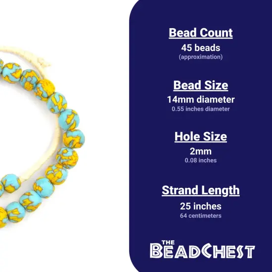 The Bead Chest Fire and Water Fused Recycled Glass Beads 14mm Ghana African Multicolor Round Large Hole 25 Inch Strand Handmade Fair Trade {3}