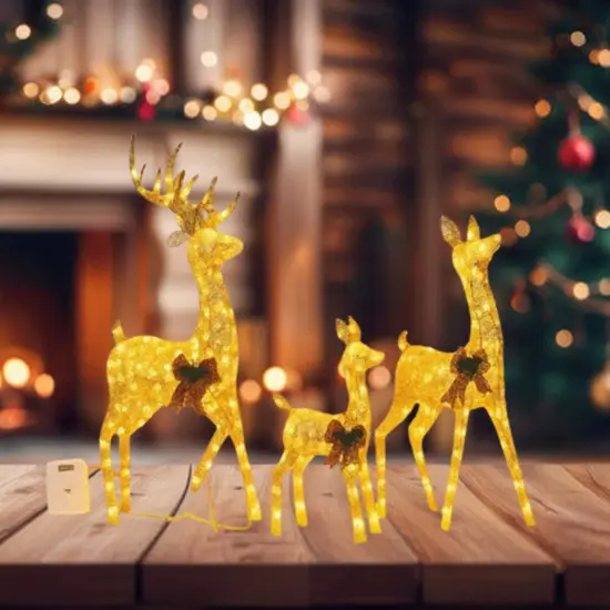 Holiday Decor Deer Set, Champagne Cotton Thread, Three Sizes 60 Inch, 48 Inch & 32 Inch {2}