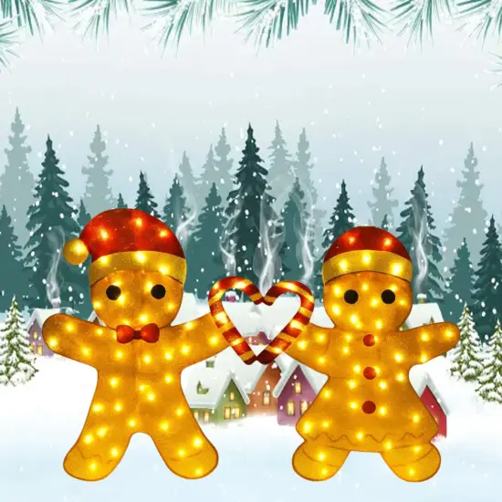 Sweet 32 Inch Tall Light Up Gingerbread Couple for Holiday Indoor Outdoor Decor {3}