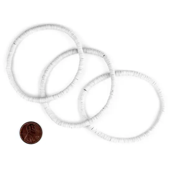 The Bead Chest Boho Stretch Bracelet, White - Stackable African Vinyl Heishi, Unisex for Men & Women {2}